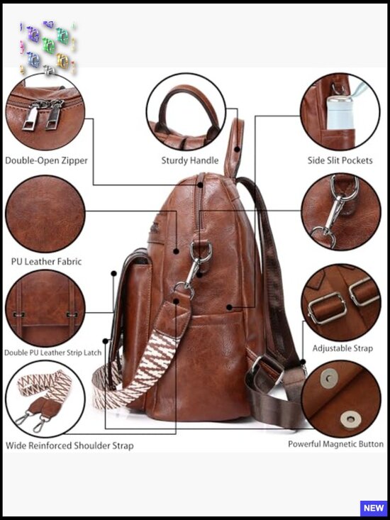 PU Leather Backpack Purse Ladies Convertible Shoulder Bag Travel Work